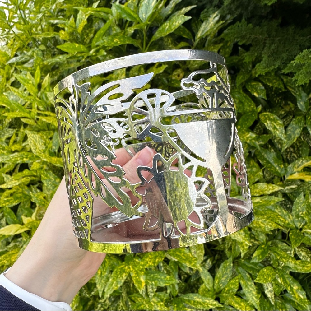 Bath & Body Works 3-Wick Candle Holder Silver Color Summer Beach Tropical Palms